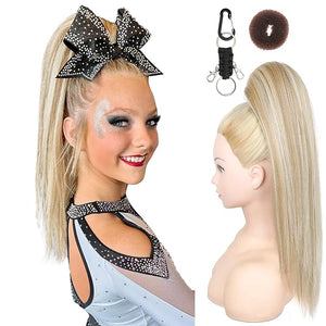 SEIKEA Cheer Ponytail Hair Piece 16 Straight Cheerleader Hairpiece Ponytail Extension for Cheerleader Competition Dance Ash Blonde with Light Blonde Highlights