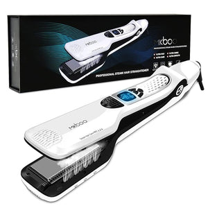 MKBOO Hair Straightener with SteamSalon Professional Nano Titanium Ceramic Steam Flat Iron with Removable Comb+Digital LCD+5 Level Adjustable Temperature+Auto Temperature Lock White