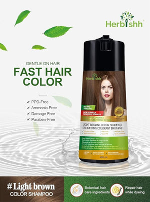 Herbishh Light Brown 3 in 1 Hair Dye Shampoo 400 ML PPD Free + Hair Color Stain Protector ? Dye Shield or Defender for Skin