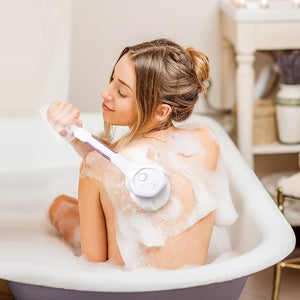 SoulBay Electric Body Brush with 5 Attachments: Rechargeable Back Brush IPX7 Long Handle Exfoliating Spin Scrubber for Shower Bathing Cleansing Wash Deep Cleaning