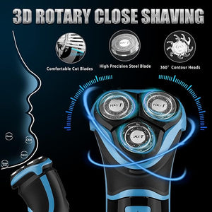 MAX-T Electric Shaver for Men Cordless Electric Razor with Travel Case Wet &amp Dry Use Men's Razor with Pop-Up Trimmer 3D Rechargeable IPX7 Waterproof Rotary Shaver