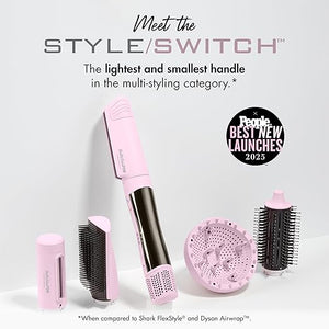 StyleSwitch Ionic Multi-Styler Air Styler and Hair Dryer Lightweight Hot Air Brush with 5 Attachments Automatic Dual Voltage