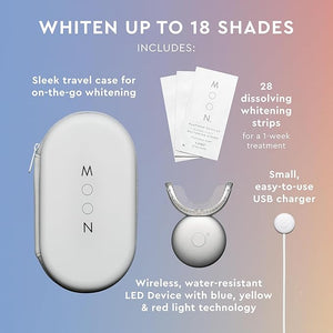 MOON Teeth Whitening Kit Platinum Teeth Whitener LED Device 28 Dissolving White Strips Yellow Blue &amp Red Light Whitening Tray for Gum Health &amp Fresh Breath Whitens Up to 18 Shades (4 Piec