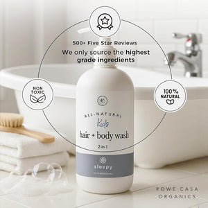 Rowe Casa Organics 2-in-1 Kids Hair &amp; Body Wash with Therapeutic Essential Oils ? Fruity Kids Shampoo &amp; Body Wash with Sweet, Bright &amp; Uplifting Scent ? 16 Fl. Oz