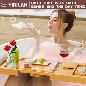 Original Wood Color Foldable Bamboo Bathtub Caddy Bathtub Tray Can Place Wine Glasses Books Mobile Phones Multifunctional Bath Tub Suitable for Gifts in Various Festivals