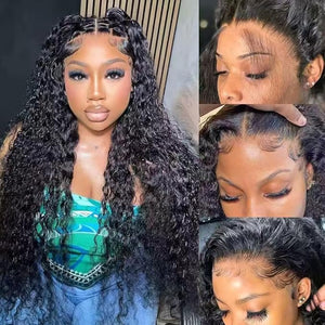 28 Inch 13x6 Deep Wave Lace Front Wigs Human Hair HD Lace Frontal Wigs Human Hair Natural Color 180% Density Pre Plucked Glueless Wig 100% Virgin Lace Front Wig for Women