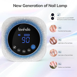 Lavinda UV Light for Gel Nails, 54W UV LED Nail Lamp Cordless Rechargeable Nail UV Lamp Nail Light with 4 Timer and LCD Display, Professional Nail Polish Curing Lamp Nail Dryer for Salon Use