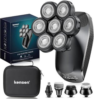 7D Head Shavers for Bald Men - 5 in 1 Bald Head Shavers for Men Body Shaver for Mens with Nose Hair &amp Beard Trimmer IPX6 Waterproof Wet Dry LED Display with Travel Case Cordless Head Razor (Black