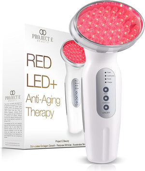RED LED+ Anti-Aging Therapy by Project E Beauty | Collagen Boosting | Instant Firming and Lifting | Reduces Fine Lines &amp; Wrinkles | Tightens &amp; Tones | Rechargeable &amp; Portable (Red LED Ther