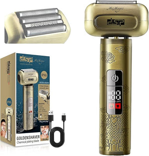 DSP Electric Shavers for Men, IPX6 Waterproof, Type-C, Rechargeable Shaver, 4-Blade Cutting System, Electric Foil Shaver, Travel Lock (Bronze)