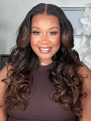 Beauty Forever V Part Wig Human Hair Black to Chestnut Brown Ombre Body Wave Wig Upgrade U Part Wigs Glueless Full Head Clip In V Shape Wigs No Leave Out None Lace Front Wig 150% Density 22inch