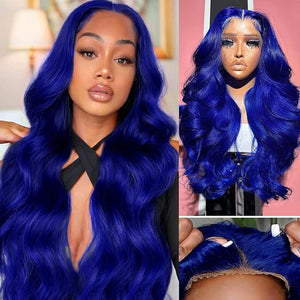 Blue Lace Front Wigs Human Hair Pre Cut 9x6 HD Lace Closure Dark Blue Wigs Human Hair 180% Density Wear and Go Glueless Wig Human Hair Pre Plucked Body Wave Colored Wigs for Women 20 Inch
