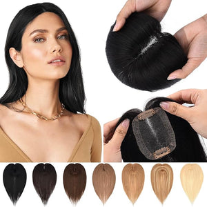 JGS1996 Hair Toppers for Women Real Human Hair 150% Density Hand Made Lace Base Remy Hair Wig Topper with Thinning Hair Pieces No Bangs Clip in Hair Extensions