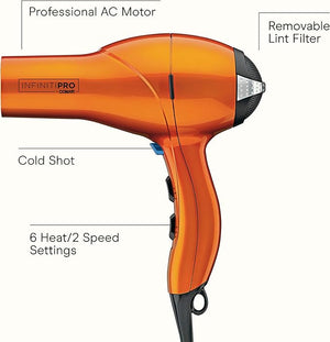 Infiniti PRO CONAIR Hair Dryer with Diffuser, Professional AC Motor, Tourmaline Ceramic Technology Blow Dryer, Includes Concentrator and Blowout Brush, Amazon Exclusive, Orange