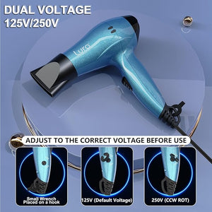 LURA Travel Hair Dryer with DiffuserSmall Dual Voltage Hair Dryers for WomenMini Portable Blow Dryer for MenLightweight Compact Blow Dryer with European Plug