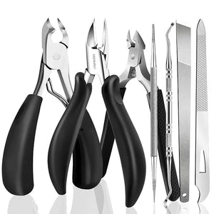 Toe Nail Kit 7PCS Pedicure Tools for Feet Heavy Duty Toenail Clippers for Thick Toenails or Ingrown Toenail Removal Professional Nail Nippers Cutters with Non-Slip Handle for Seniors