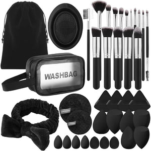 39Pcs Makeup Brush Set Professional Makeup Brushes with Makeup Sponge Makeup Storage Bag Cleaning Tools Powder Puff for GirlWomen