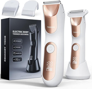 New Bikini Trimmer for Women [LED Light &amp; Diaplay] Electric Foil Shaver for Men, Body Hair Trimmer for Face, Groin, Arm, Back, Wet/Dry Painless Groomer with Ceramic Blade,Travel Razor, White