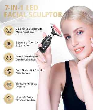 7-in-1 Facial Sculptor Massager, Red Light Therapy for face, 7 Color Modes with Heating &amp; Vibration, Portable Face Massager Tool for Wrinkles &amp; Skin Tone, Arc Design for Better Cream Absorptio