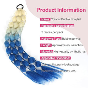 2PCS Colorful Synthetic Bubble Ponytail Extensions,24inches Lightweight Braided Hair Extensions, Festival Rave Accessories for Girls Crazy Hair Day (Ombre 613 to Dark Blue)