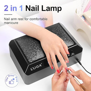 L'UGX Professional Nail Lamp for Gel Polish Dryer 72W LED UV Nail Lights with Arm Rest Pillow &amp Retractable TrayPerfect for Manicure &amp Pedicure at Salon &amp Home Black