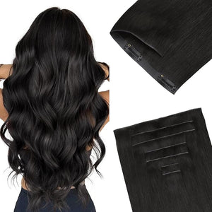 GOO GOO Invisi Edge Clip in Hair Extensions 12inch 85g 7Pcs Injected Seamless PU Clip in Hair Extensions, Virgin Real Human Hair, #1B Natural Black
