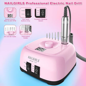 Nail Drill MachineProfessional Electric Nail File Set 35000RPM Nail File Drill Acrylic Nails Kit for Manicure Gel Nail Polish Remover (Pink)