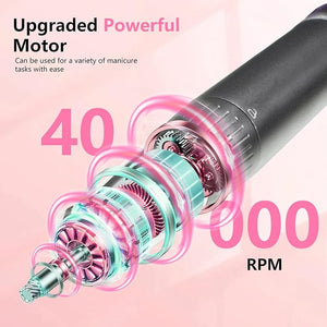 BETE Professional Nail Drill 40000 RPM Cordless Electric Nail File Kit with 6 Bits Rechargeable Efile for Acrylic Gel Nails Polishing Manicure Tools for Salon Home Use Pink