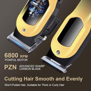 PZN Professional Hair Clippers for Men Professional Barber Clippers and Trimmer Set Mens Cordless Hair Clippers for Barbers Haircut Kit Fade Gold