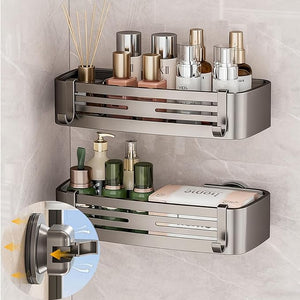 2Pcs Suction Cup Shower CaddyUpgrade Extra-Strong Suction Shower Shelves with HooksNo Drilling Waterproof &amp Rustproof Bathroom Organizers and StorageReusable Shower Racks for Shampoo and Toilet