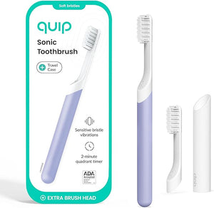 quip Sonic Toothbrush for Adults with Timer - Includes Extra Brush Head and Travel Cover Mount - Electric Soft Bristle Refill Head Plastic Handle 3 Month Battery Life - Travel Toothbrush - Lavender