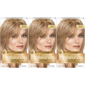 L'Oreal Paris Superior Preference Fade-Defying + Shine Permanent Hair Color 8 Medium Blonde Pack of 3 Hair Dye