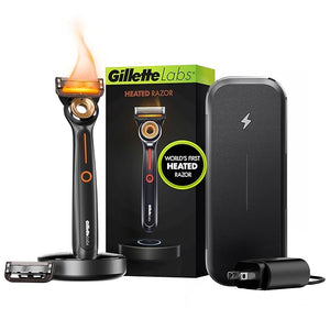 Gillette Heated Razor for Men Deluxe Travel Shave Kit by GilletteLabs 1 Handle 2 Blade Refills Charging Dock Case
