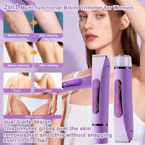 Bikini Trimmer Electric Razors for Women, Rechargeable Pubic Body Hair Trimmer 2-in-1 Electric Shaver for Legs Body Hair, Bikini Shaver (Pink)