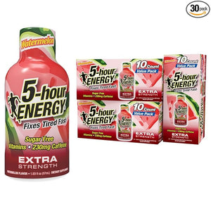 5-hour ENERGY Extra Strength Energy Shot Watermelon Flavor 1.93 oz. 30 Count Zero Calories &amp Sugar-Free 230 mg Caffeinated Energy Shot Amino Acids &amp B Vitamins Dietary Supplements