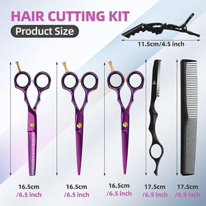 ETHTXE 9Pcs Professional Hair Scissors Set Stainless Steel Barber Supplies ? Includes Straight &amp Thinning Shears Hair Thinning Knife ? Multi-Use Haircut Tools for Home Salon and Barbers (Purpl