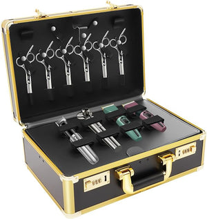 Barber Accessories Case,15.74" x 12.2" x 6.3"Barber Case Portable Barber Carrying Cases,Hair Scissors Clippers Trimmer Organizer for Hairdressers,Hairstylists (Gold)