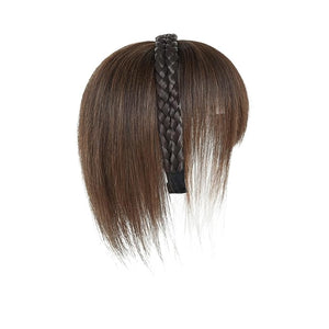 viviaBella Women 10 Twist Braid Headband Straight Hairpieces Human Hair Clip In Topper Hair Extension With Bangs Invisible Natural (Medium Brown)