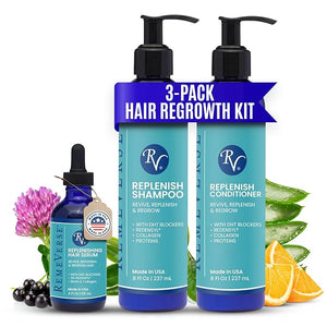 RemeVerse Hair Regrowth for Thinning Hair - Replenishing Shampoo Conditioner &amp Serum with Redensyl with Vitamin C &amp E Hydrate Scalp and Strengthen Strand with Biotin Grapefruit Scent - Bun