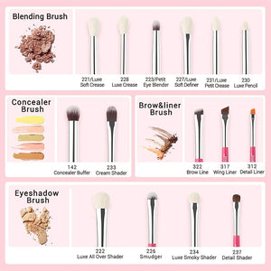 Jessup Professional Natural-Synthetic Eye Makeup Brushes Set 15pcs for Eyeshadow Blending Concealer Eyeliner Eyebrow Rose Carmine/Silver T197