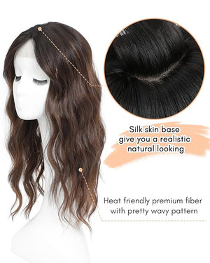 UDU 20 Inch Wavy Hair Topper for Women with Thinning Hair Long Wavy Hairpiece Clip in Natural Looking Crown Topper with Parting Heat Resistant Synthetic Hair Lightweight &amp Breathable Wiglet