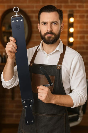 Parker Handmade Latigo Leather Strop for Straight Razor &amp Knife Sharpening ? USA Made Paddle Handle w/Brass Chicago Screws Twin Canvas &amp Leather Straps (3¡È ¡¿ 27¡È) (BLACK)