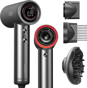 TYMO Hair Dryer with Diffuser for Women - 1500W Professional High Speed Blow Dryer with Comb 110000RPM Fast Dry 200 Million Ionic Hairdryer 4 Temps &amp 3 Speeds 8 Ft Cord for Salon Metal Gray