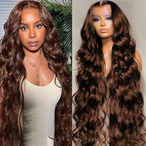HC 18inch Chocolate Brown Lace Front Wig 13x6 HD Body Wave Human Hair Brown Human Hair Wig 200% Density Pre Plucked Glueless Brown Wig human hair for Women£¨18inch.£©