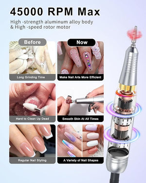 CozyZen Cordless Nail Drill Professional: 45000 RPM Rechargeable Electric Nail File Kit, Portable &amp; Low Noise for Acrylic, Gel Nails, Manicure &amp; Pedicure - Salon &amp; Home Use