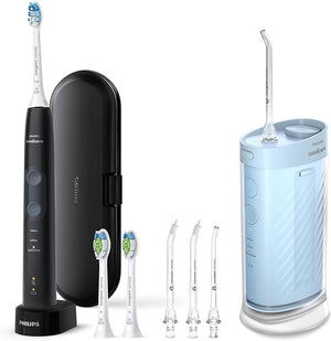 Philips Sonicare Compact Flosser 1000 Blue ProtectiveClean 5300 Rechargeable Electric Toothbrush and 2PK Compact Nozzle Bundle