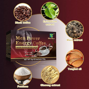 Men's Herbal Energy Coffee - Instant Black Coffee with Maca Tongkat Ali Epimedium &amp Ginseng ? Boost Focus Stamina &amp Vitality ? 20 Sachets