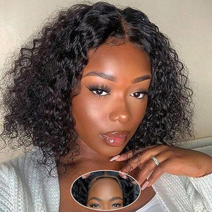 Wear and Go Glueless Wigs Human Hair Pre Plucked Pre Cut 5x5 HD Lace Closure Water Wave Lace Front Wigs Short Curly Bob Wig Human Hair Wigs for Black Women Natural Color 10 Inch