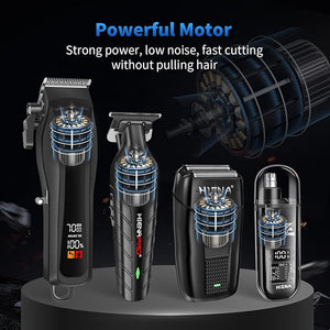 HIENA Professional Hair Clipper Set for Men Cordless Clippers Set and Trimmer Kit USB Rechargeable Electric Beard Nose Hair Trimmer Foil Shaver &amp Men's Facial Grooming Tool Kit Gifts for Men