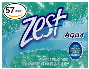 (PACK OF 57 BARS) Zest AQUA Deodorant Bar Soap with Vitamin E. All-in-one exfoliating &amp moisturizing soap Leaves Skin Smooth &amp Radian! Great for Hands Face &amp Body! (57 Bars 3.20oz Each B